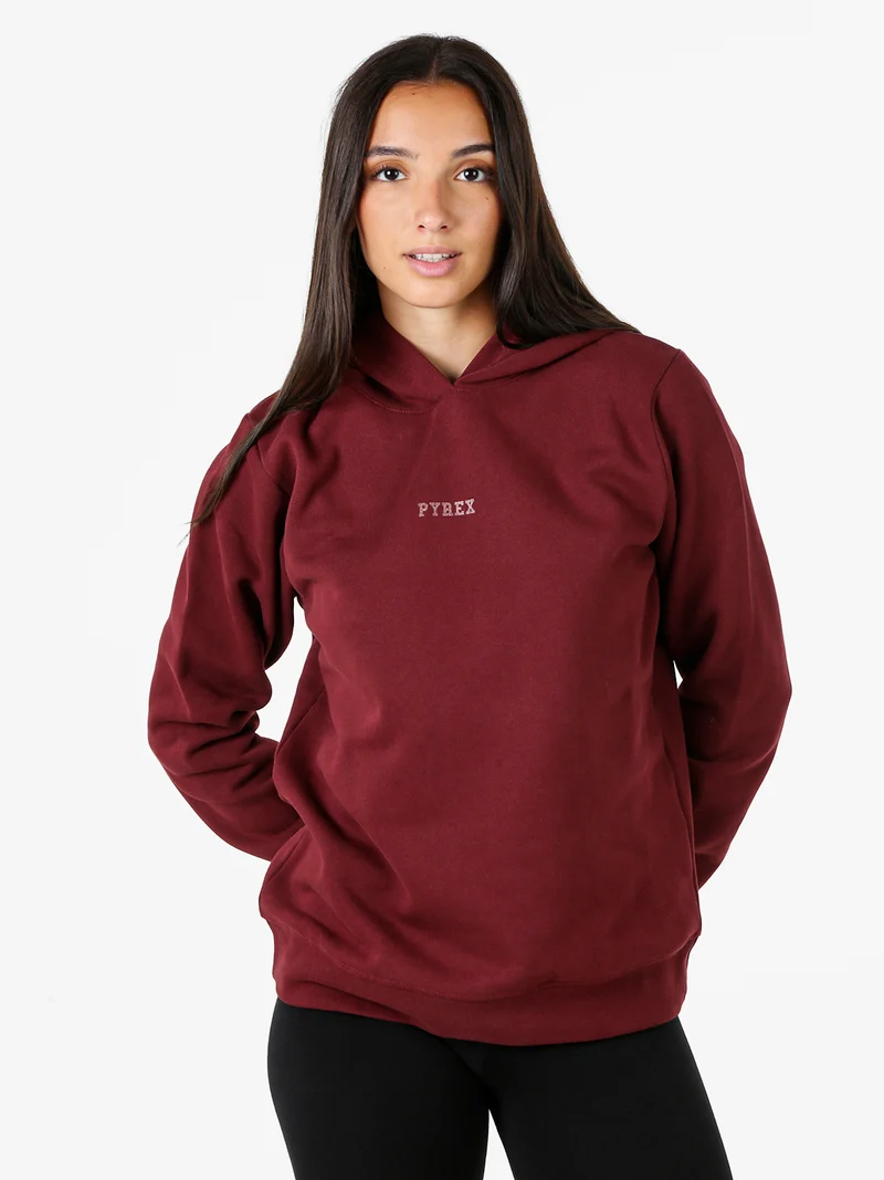 Felpa donna con cappuccio e interno in caldo cotone - bordeaux