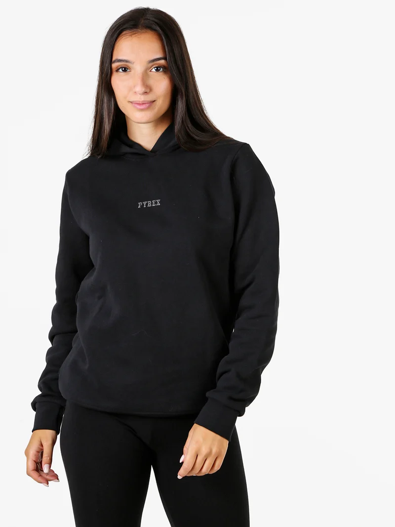 Felpa donna con cappuccio e interno in caldo cotone - nero