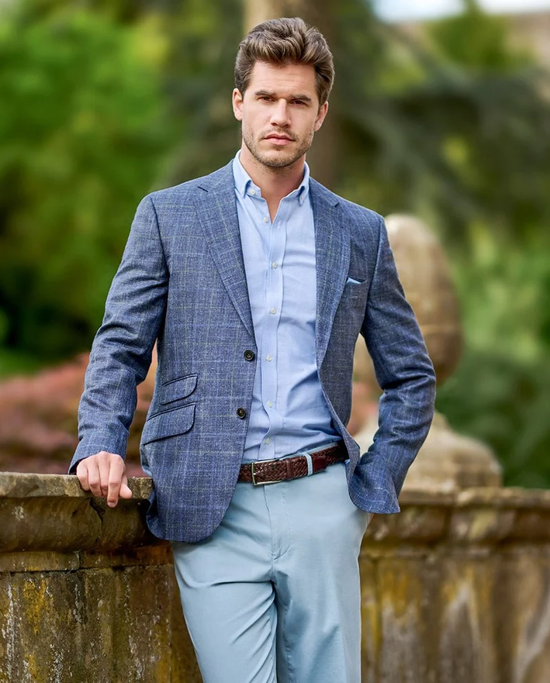 Leichtes Sommersakko "London" aus Schurwoll-Mix in navy check