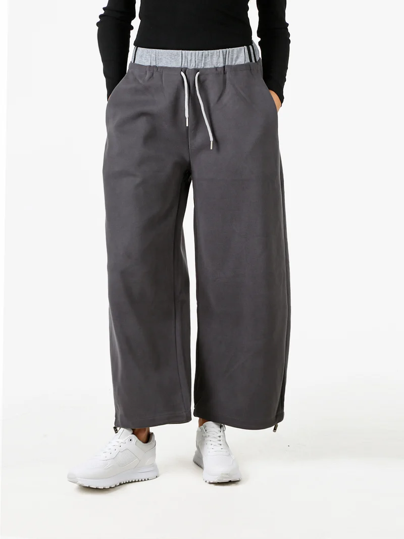 Pantaloni donna in felpa a gamba larga - grigio
