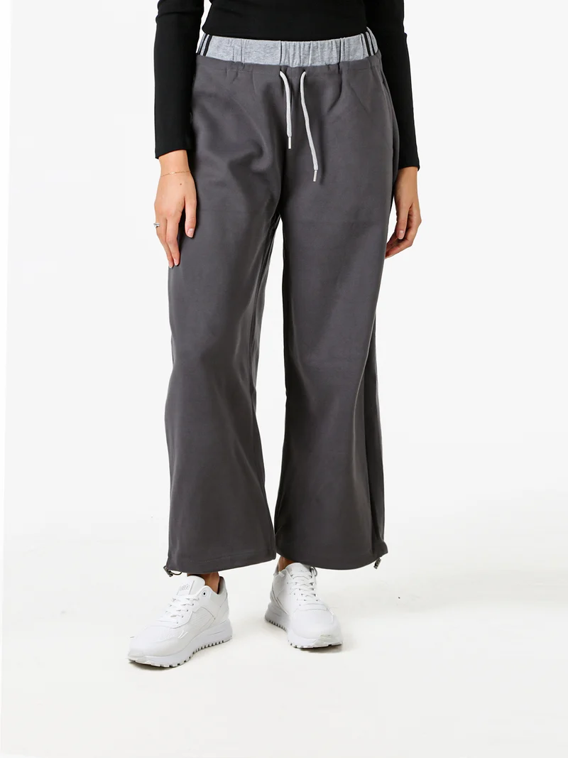 Pantaloni donna in felpa a gamba larga - grigio