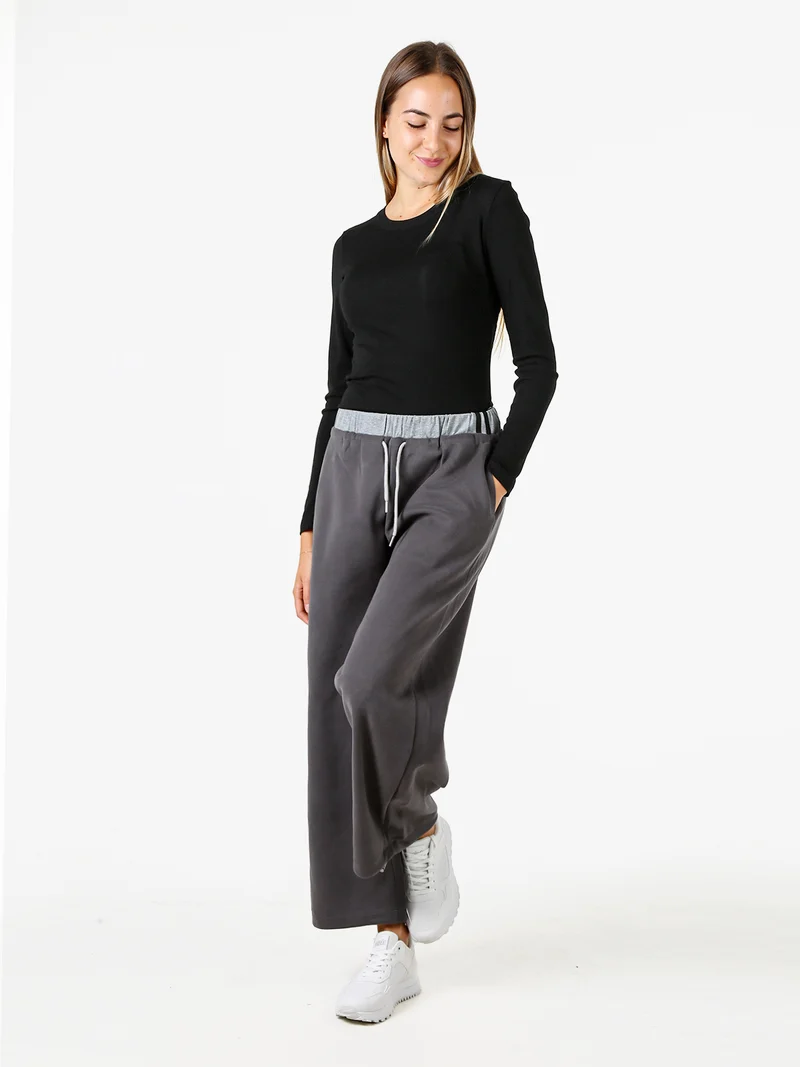 Pantaloni donna in felpa a gamba larga - grigio