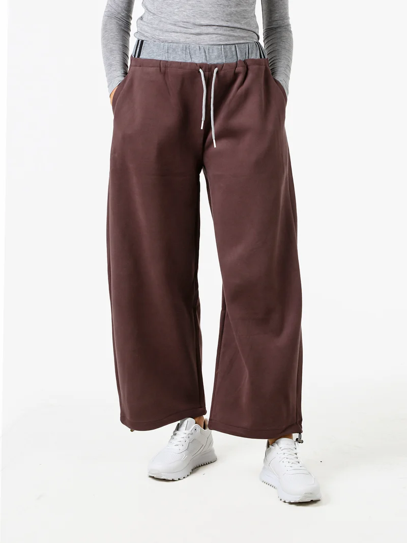 Pantaloni donna in felpa a gamba larga - moro