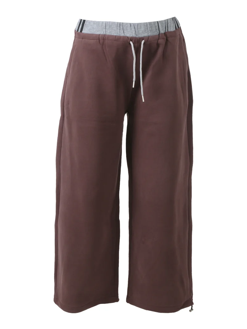 Pantaloni donna in felpa a gamba larga - moro