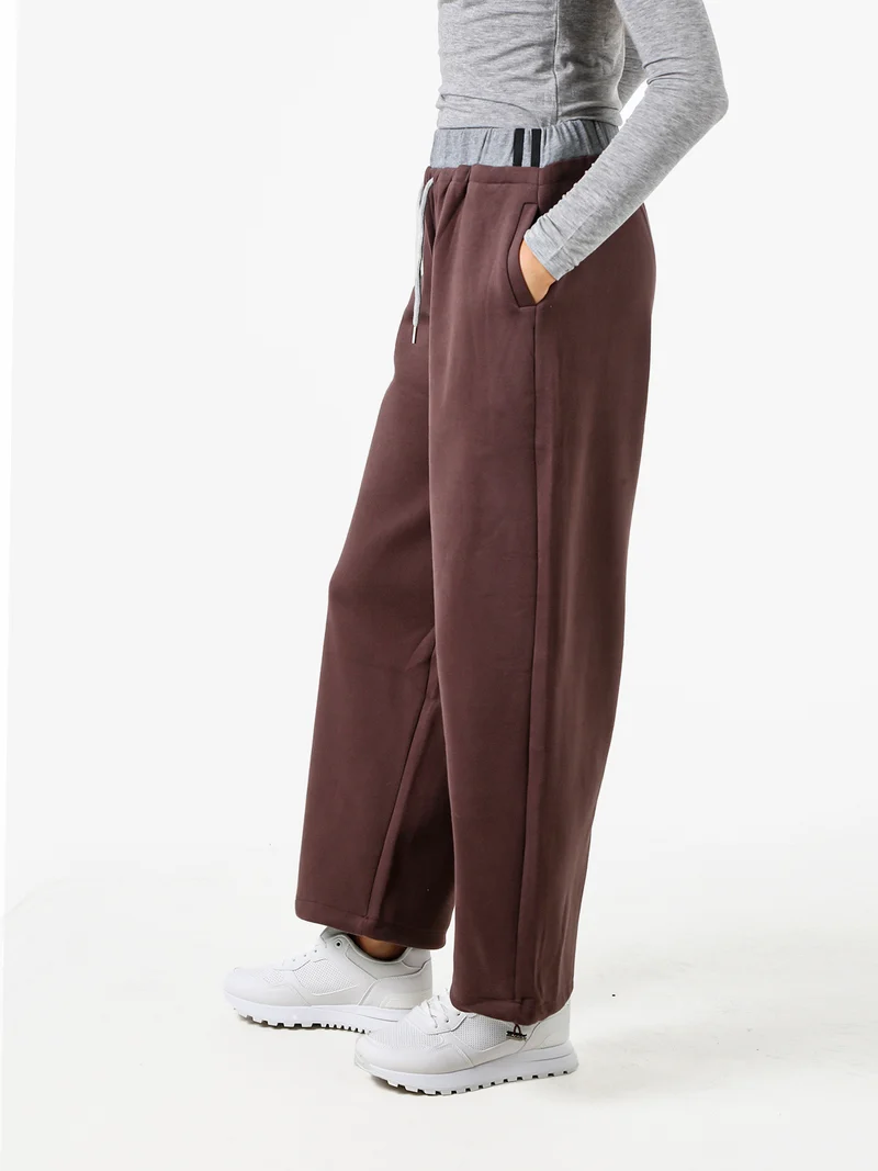 Pantaloni donna in felpa a gamba larga - moro
