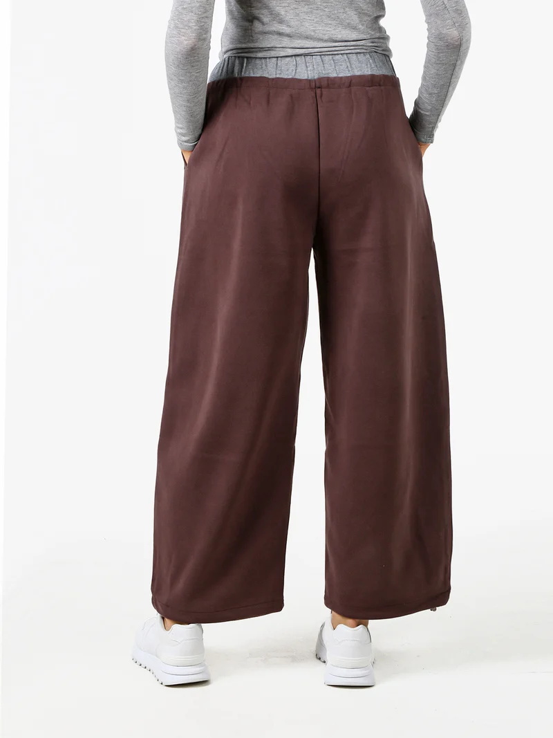 Pantaloni donna in felpa a gamba larga - moro