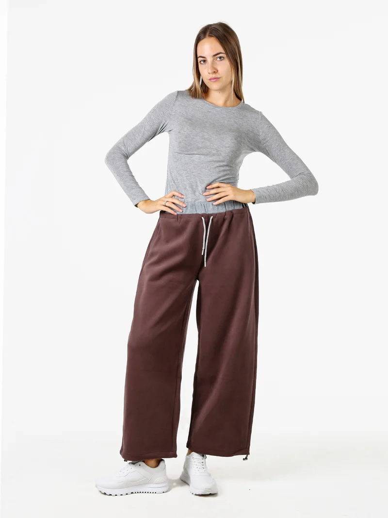 Pantaloni donna in felpa a gamba larga - moro