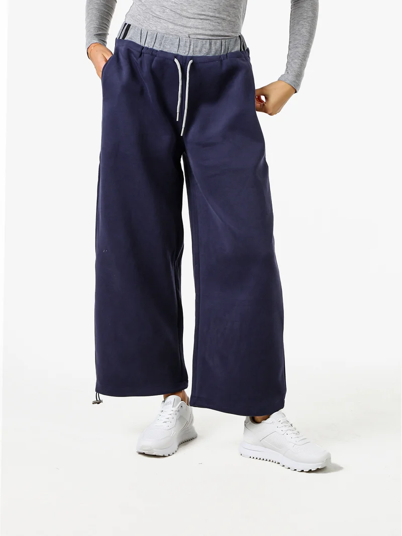 Pantaloni donna in felpa a gamba larga - blu scuro