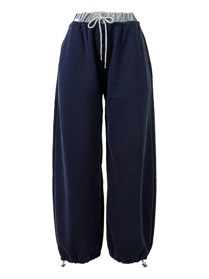 Pantaloni donna in felpa a gamba larga - blu scuro