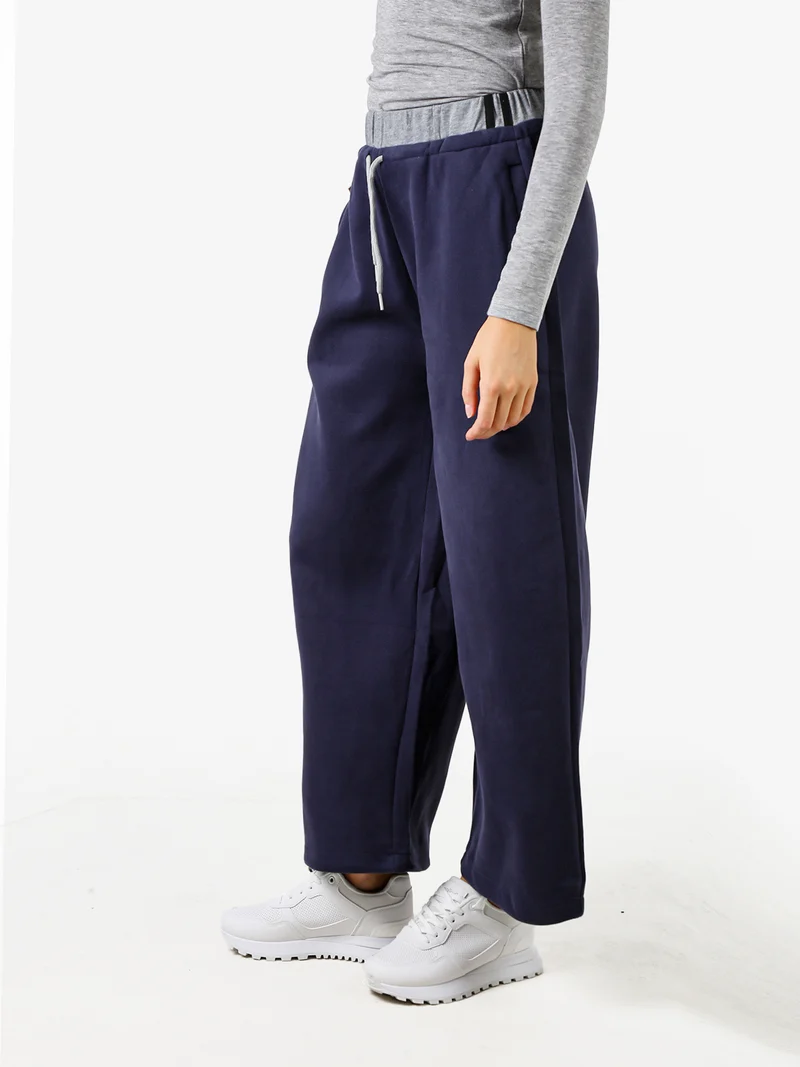 Pantaloni donna in felpa a gamba larga - blu scuro