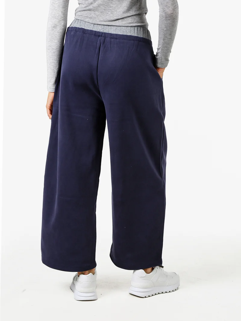 Pantaloni donna in felpa a gamba larga - blu scuro