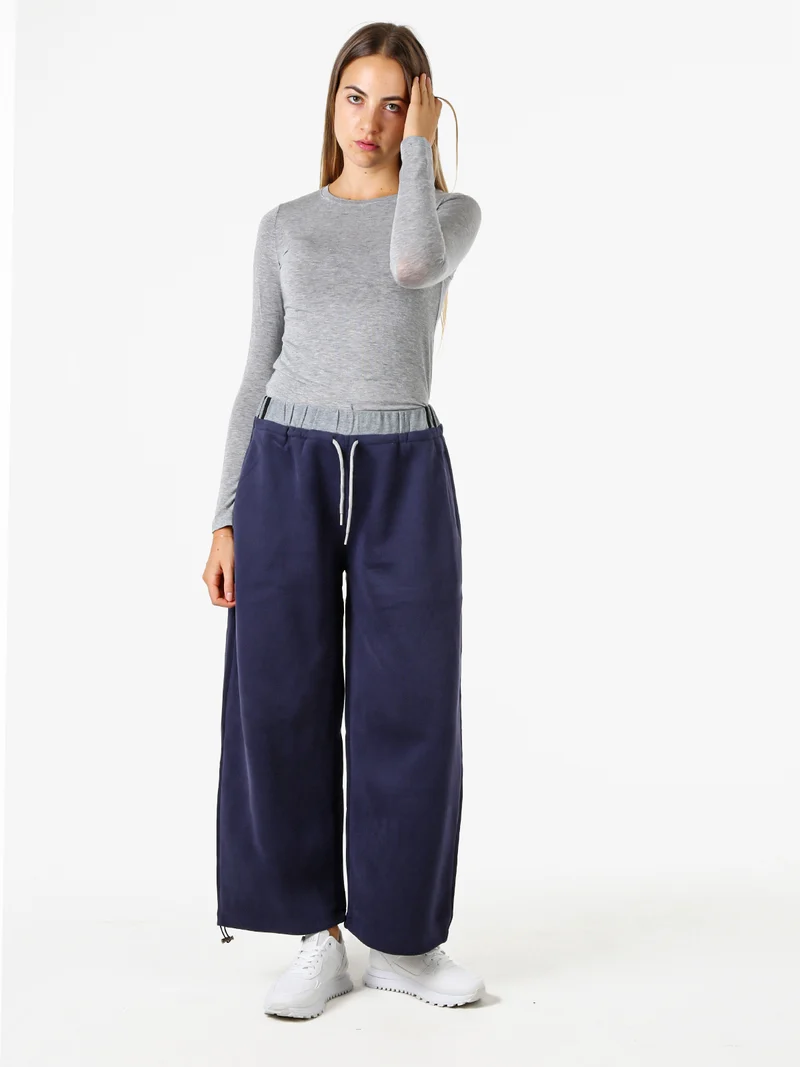Pantaloni donna in felpa a gamba larga - blu scuro