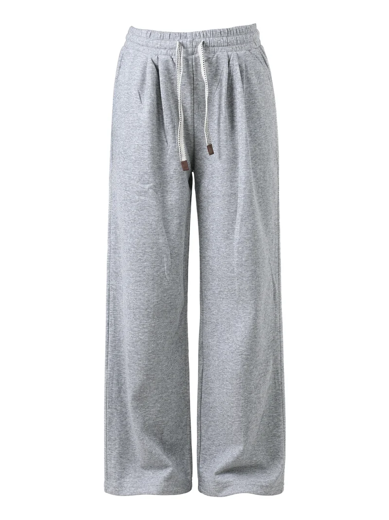 Pantaloni donna in felpa a gamba larga con coulisse - grigio