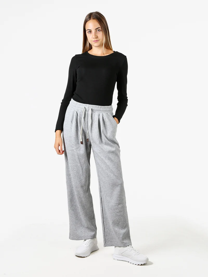 Pantaloni donna in felpa a gamba larga con coulisse - grigio