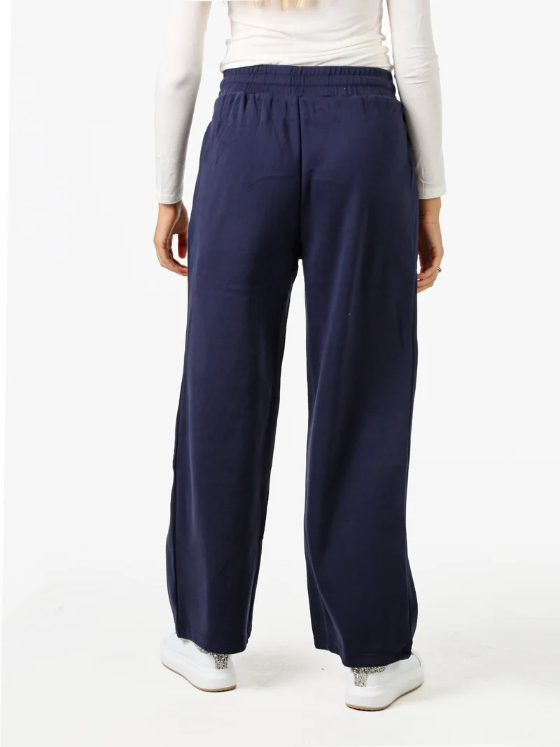 Pantaloni donna in felpa a gamba larga con coulisse - blu scuro
