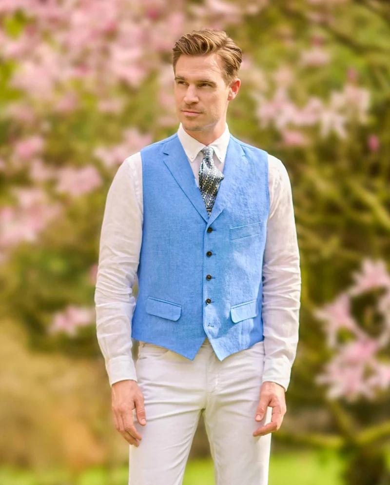 edle Herren Leinenweste "Wales" in royal blue
