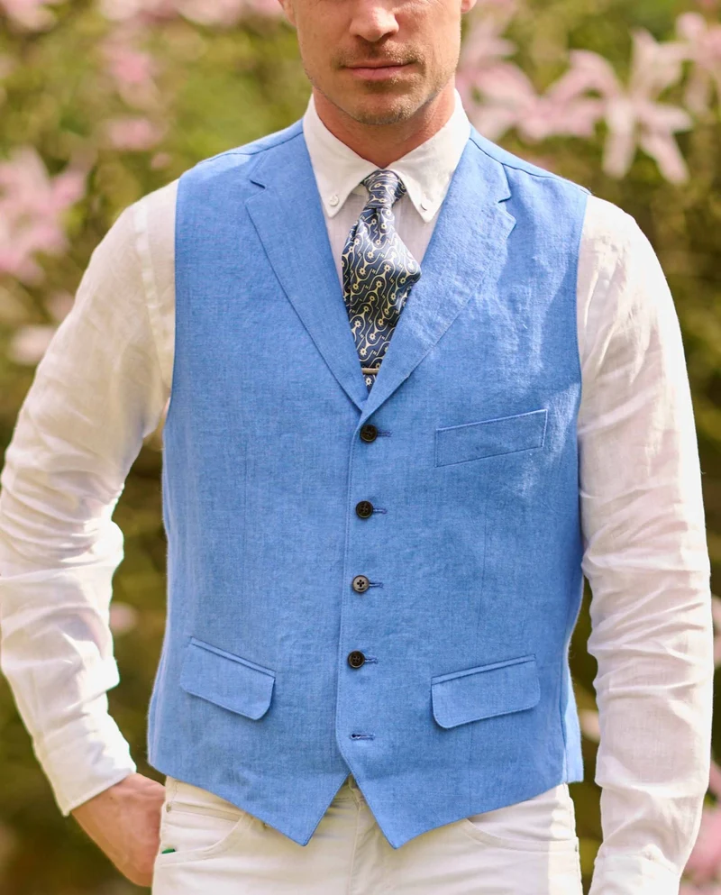 edle Herren Leinenweste "Wales" in royal blue