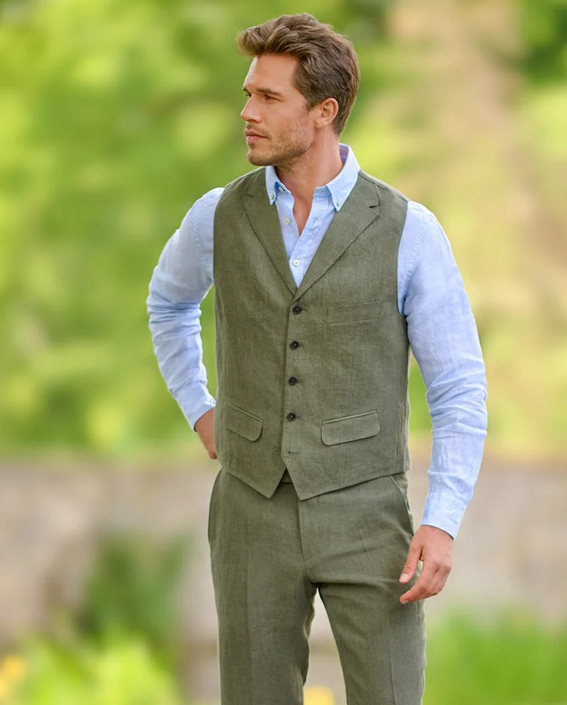 Herren Leinenweste "Wales" in oliv