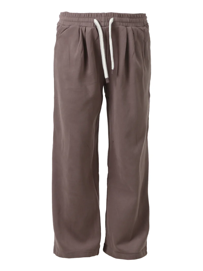 Pantaloni donna in felpa a gamba larga con coulisse - taupe
