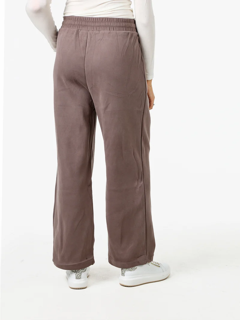 Pantaloni donna in felpa a gamba larga con coulisse - taupe