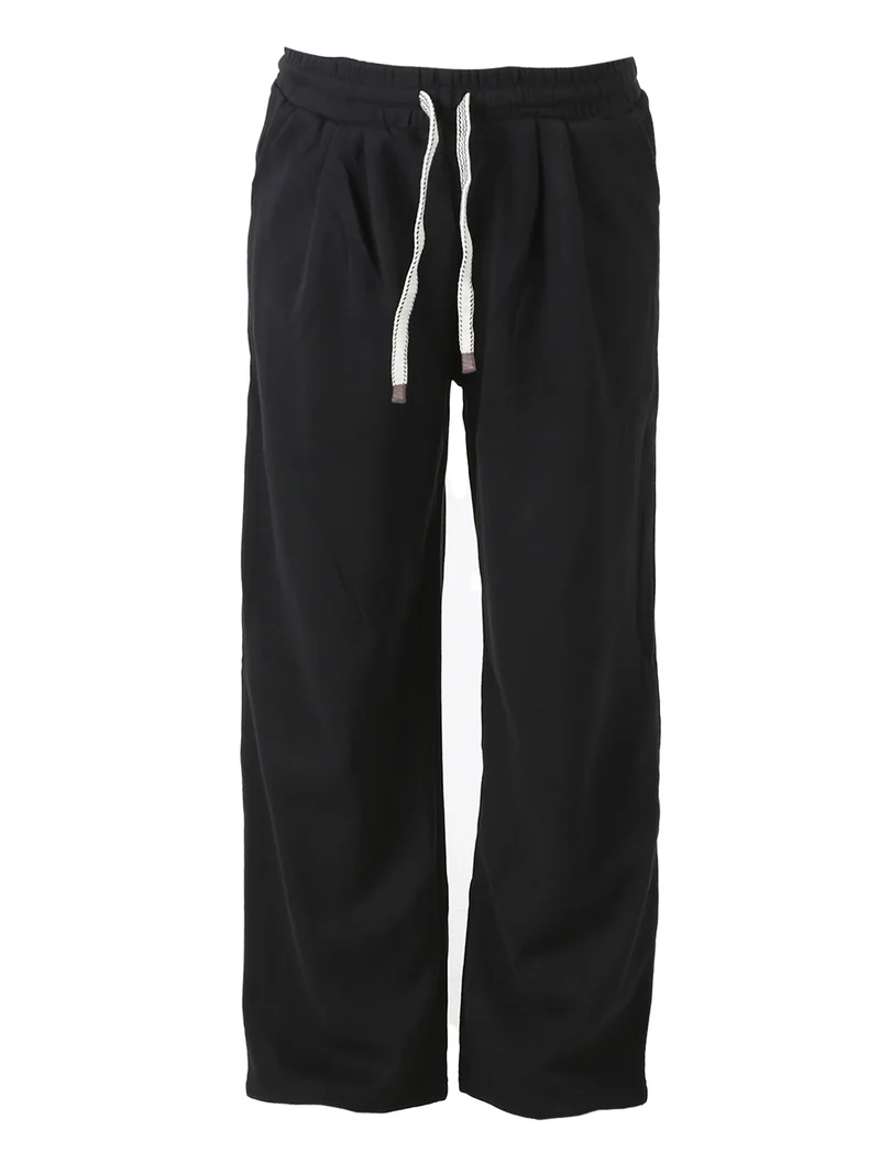 Pantaloni donna in felpa a gamba larga con coulisse - nero