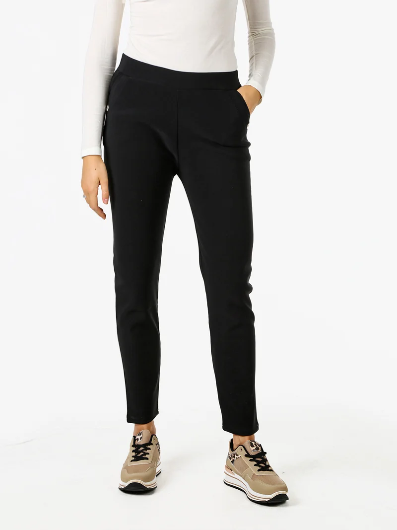 Pantaloni donna con elastico in vita e interno felpato - nero