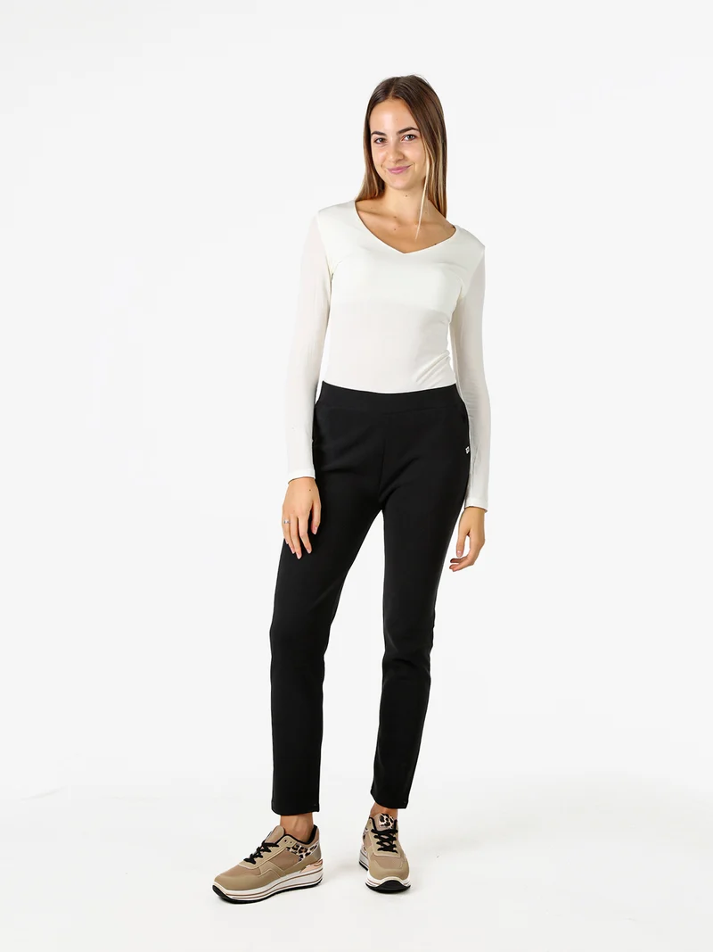 Pantaloni donna con elastico in vita e interno felpato - nero
