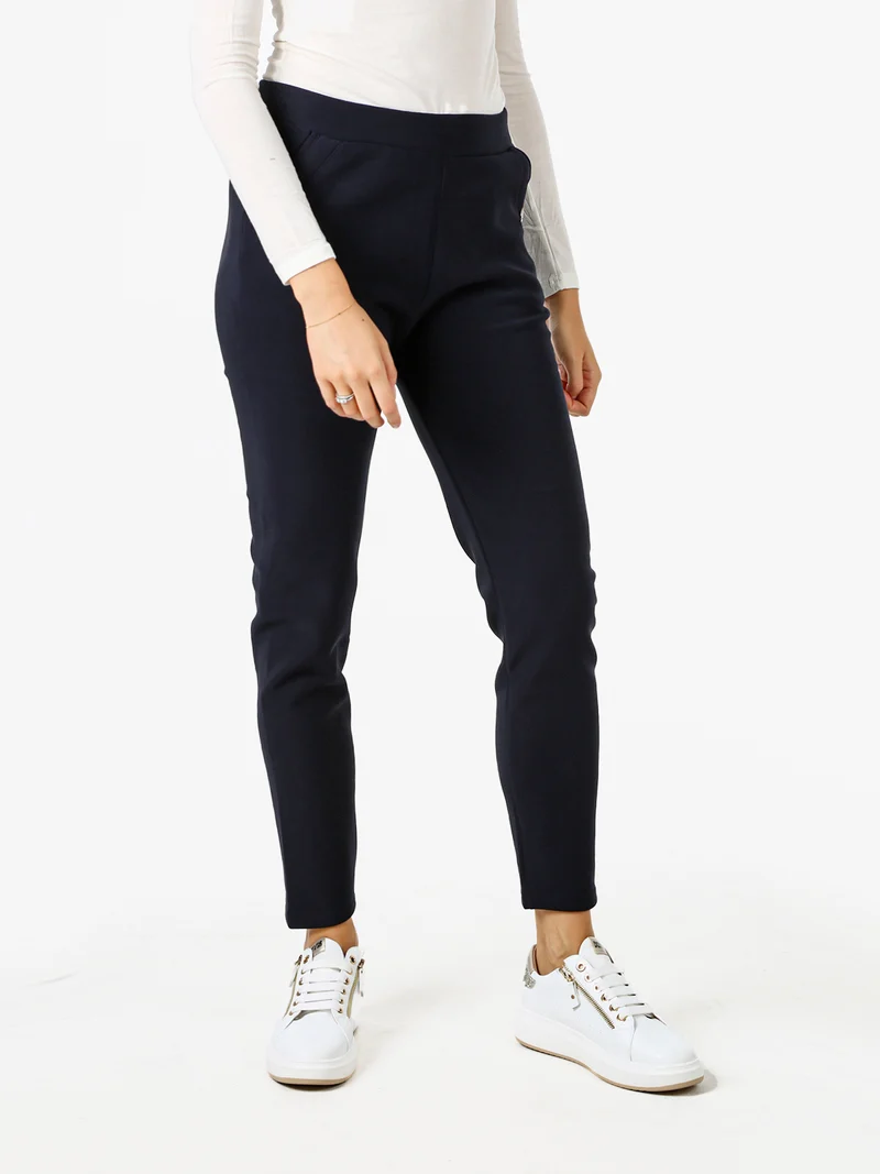 Pantaloni donna con elastico in vita e interno felpato - blu scuro