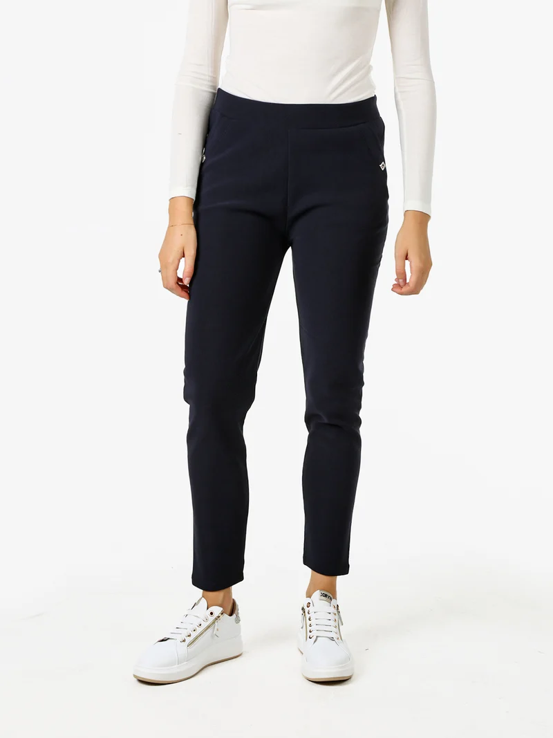Pantaloni donna con elastico in vita e interno felpato - blu scuro