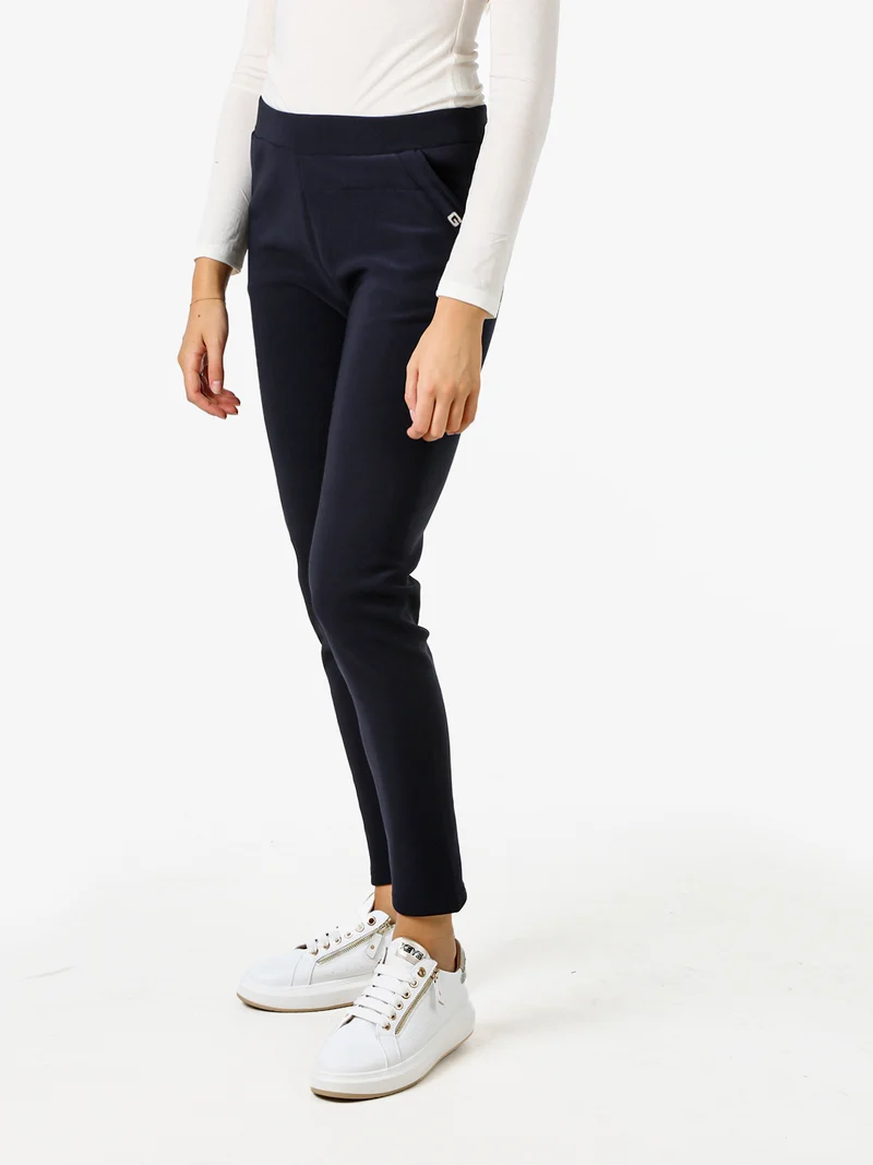 Pantaloni donna con elastico in vita e interno felpato - blu scuro
