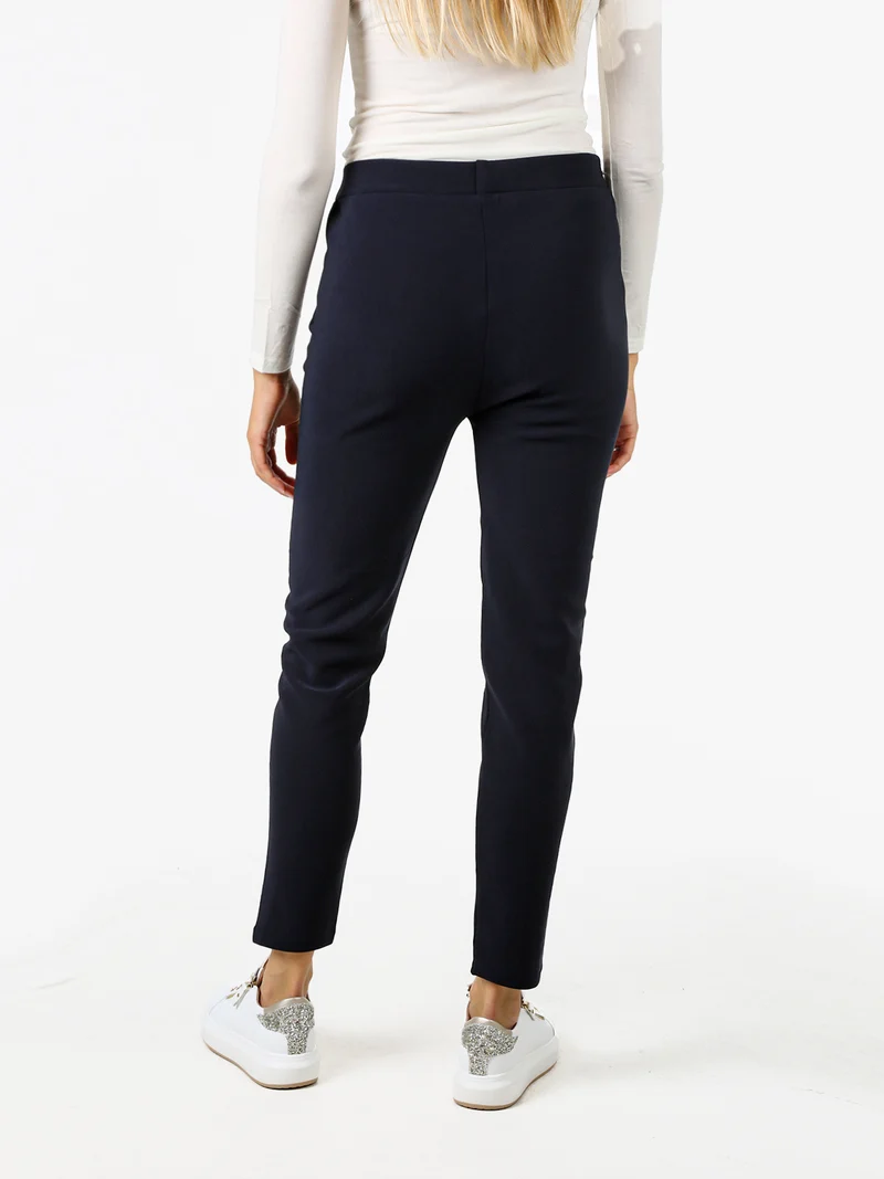 Pantaloni donna con elastico in vita e interno felpato - blu scuro