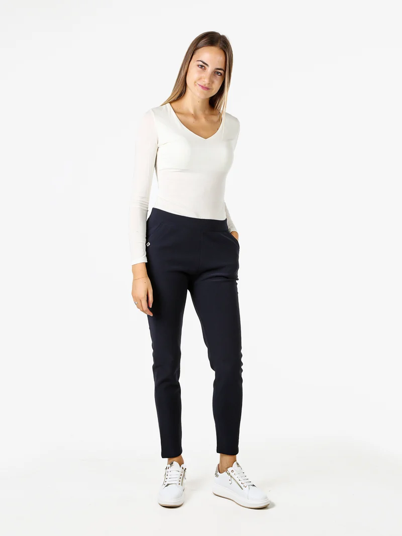 Pantaloni donna con elastico in vita e interno felpato - blu scuro