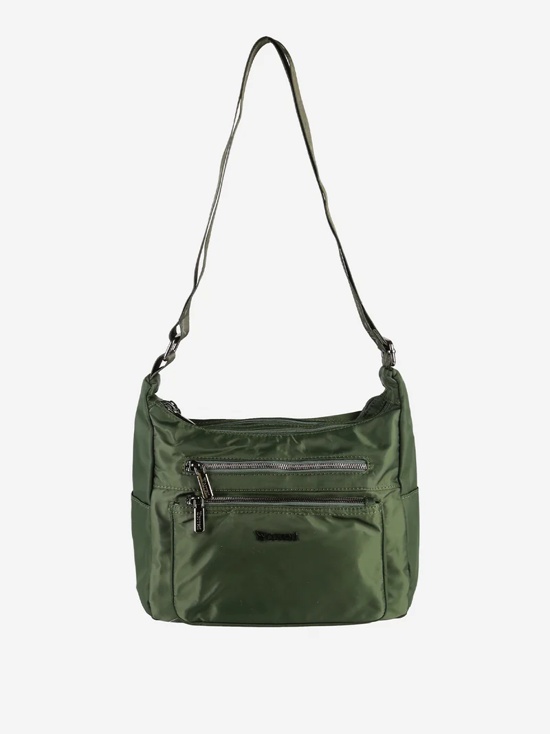 Borsa a tracolla da donna multitasche in tessuto nylon - verde scuro