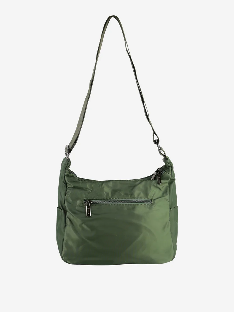 Borsa a tracolla da donna multitasche in tessuto nylon - verde scuro