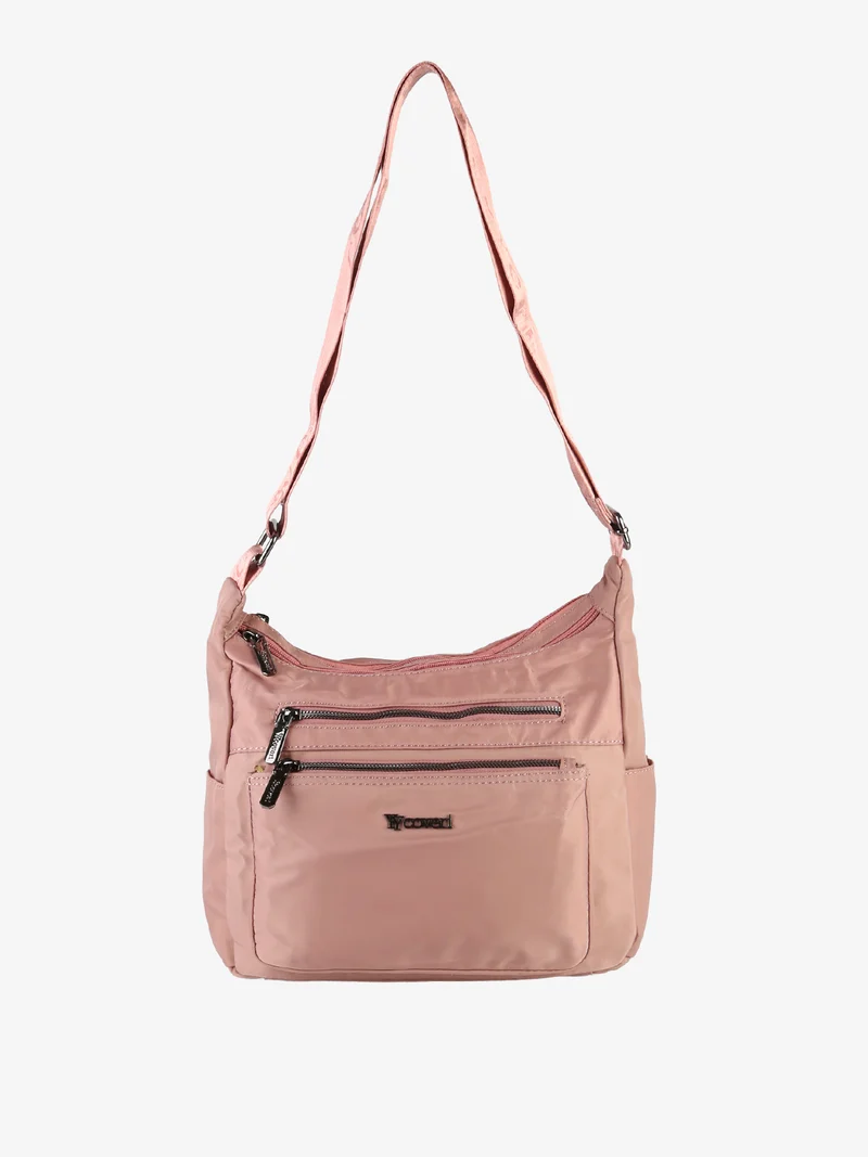 Borsa a tracolla da donna multitasche in tessuto nylon - rosa