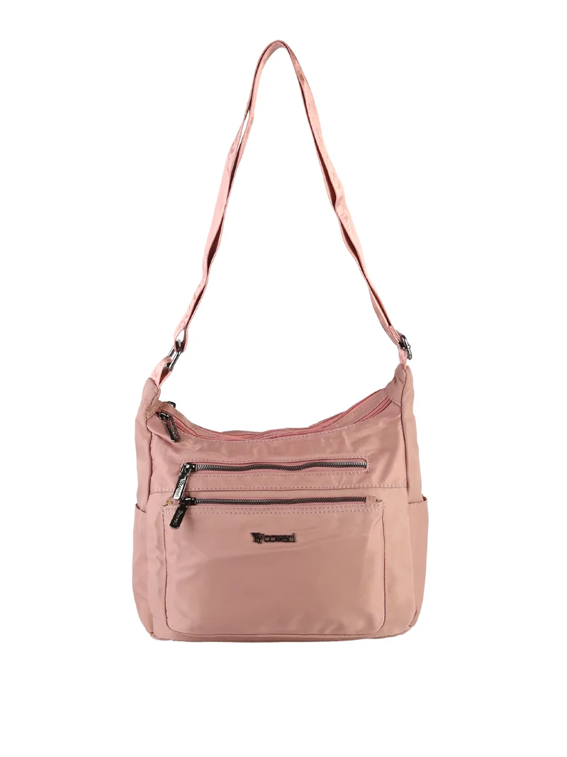 Borsa a tracolla da donna multitasche in tessuto nylon - rosa