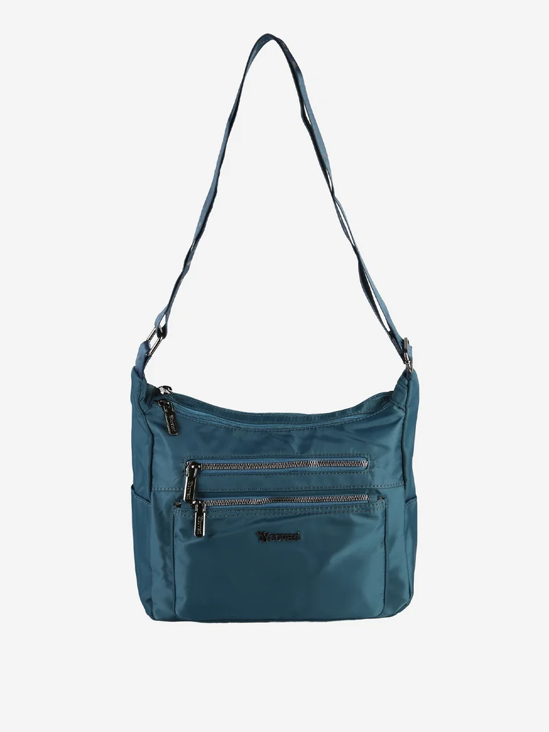 Borsa a tracolla da donna multitasche in tessuto nylon - ottanio