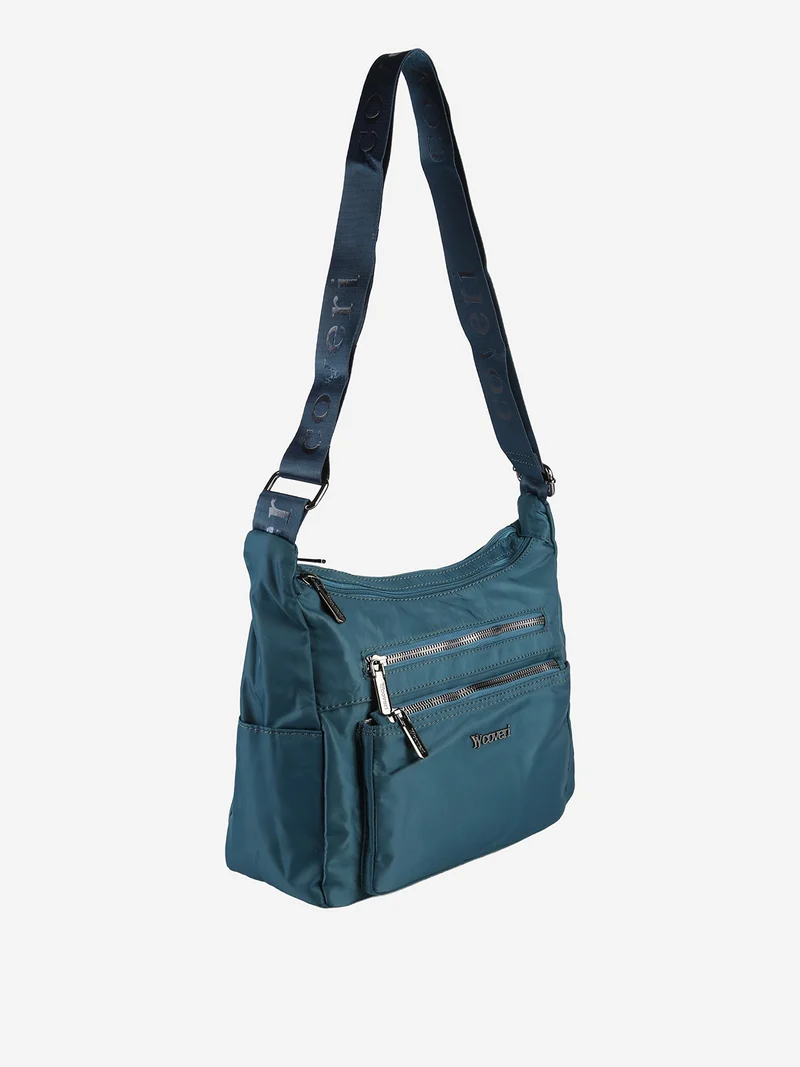 Borsa a tracolla da donna multitasche in tessuto nylon - ottanio