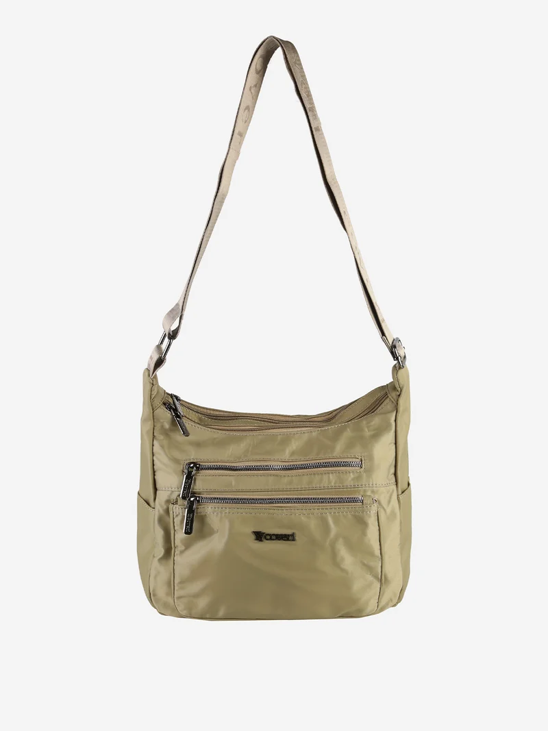 Borsa a tracolla da donna multitasche in tessuto nylon - oliva