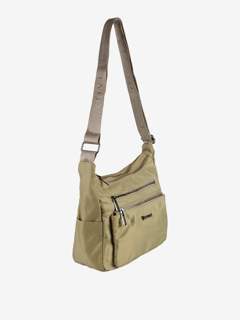 Borsa a tracolla da donna multitasche in tessuto nylon - oliva
