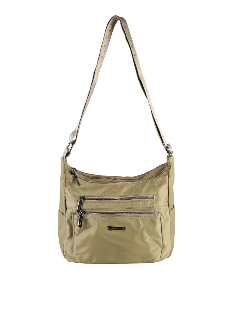 Borsa a tracolla da donna multitasche in tessuto nylon - oliva