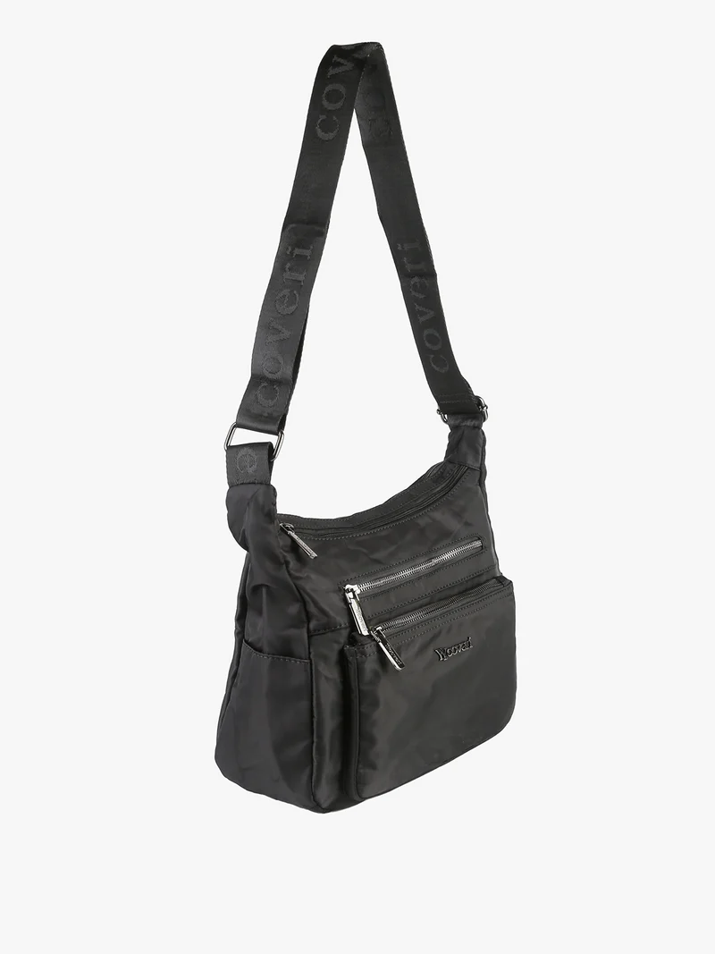 Borsa a tracolla da donna multitasche in tessuto nylon - nero