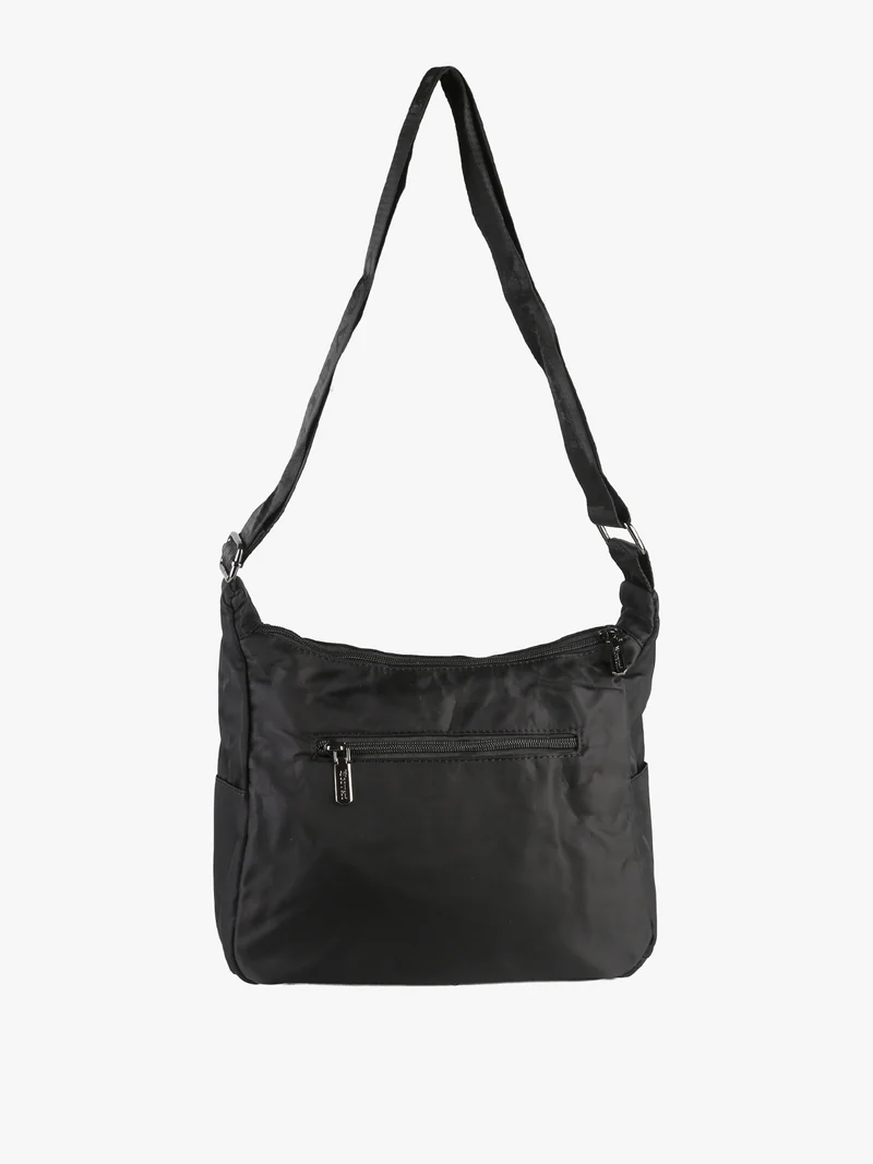 Borsa a tracolla da donna multitasche in tessuto nylon - nero