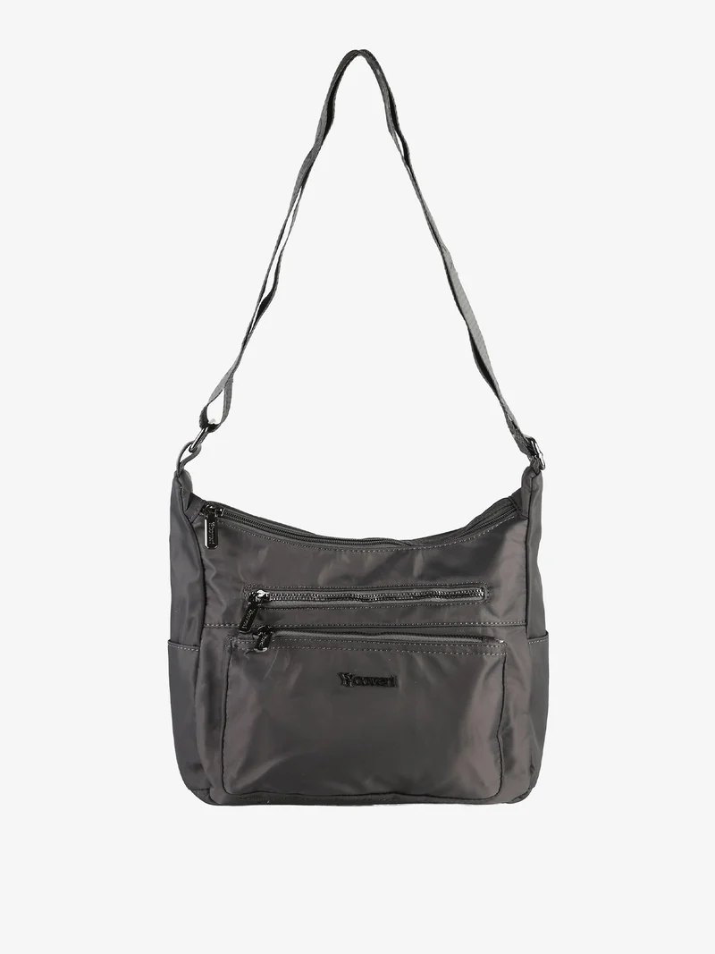 Borsa a tracolla da donna multitasche in tessuto nylon - grigio scuro