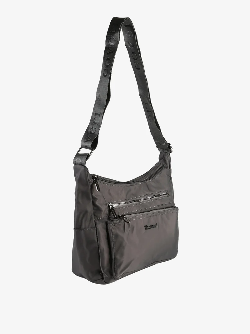 Borsa a tracolla da donna multitasche in tessuto nylon - grigio scuro