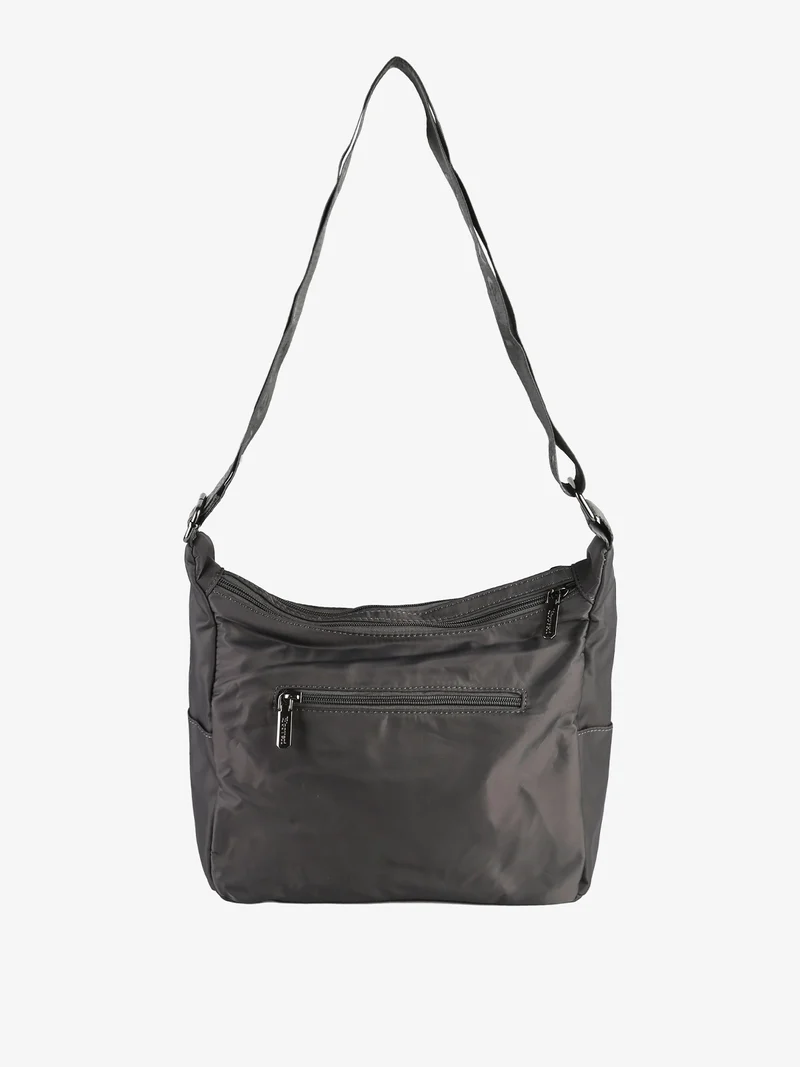Borsa a tracolla da donna multitasche in tessuto nylon - grigio scuro