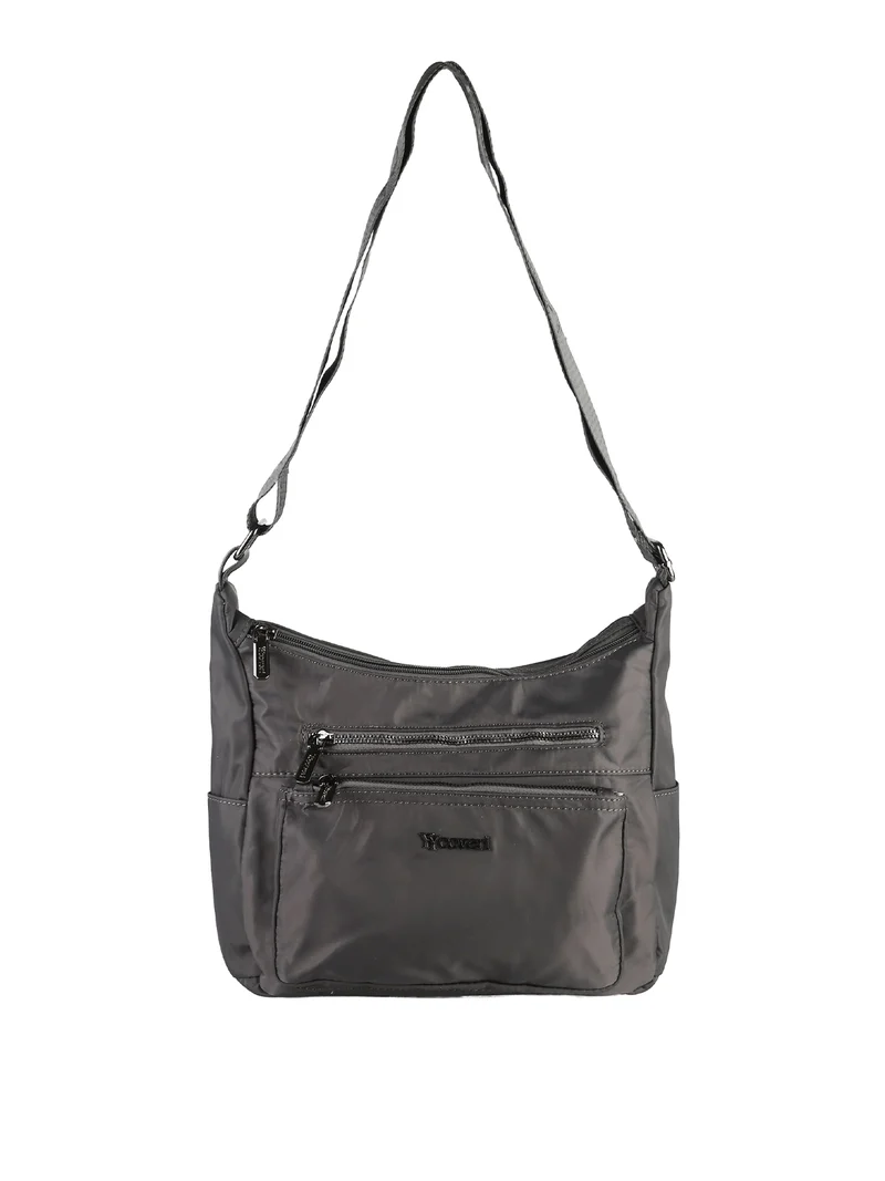 Borsa a tracolla da donna multitasche in tessuto nylon - grigio scuro