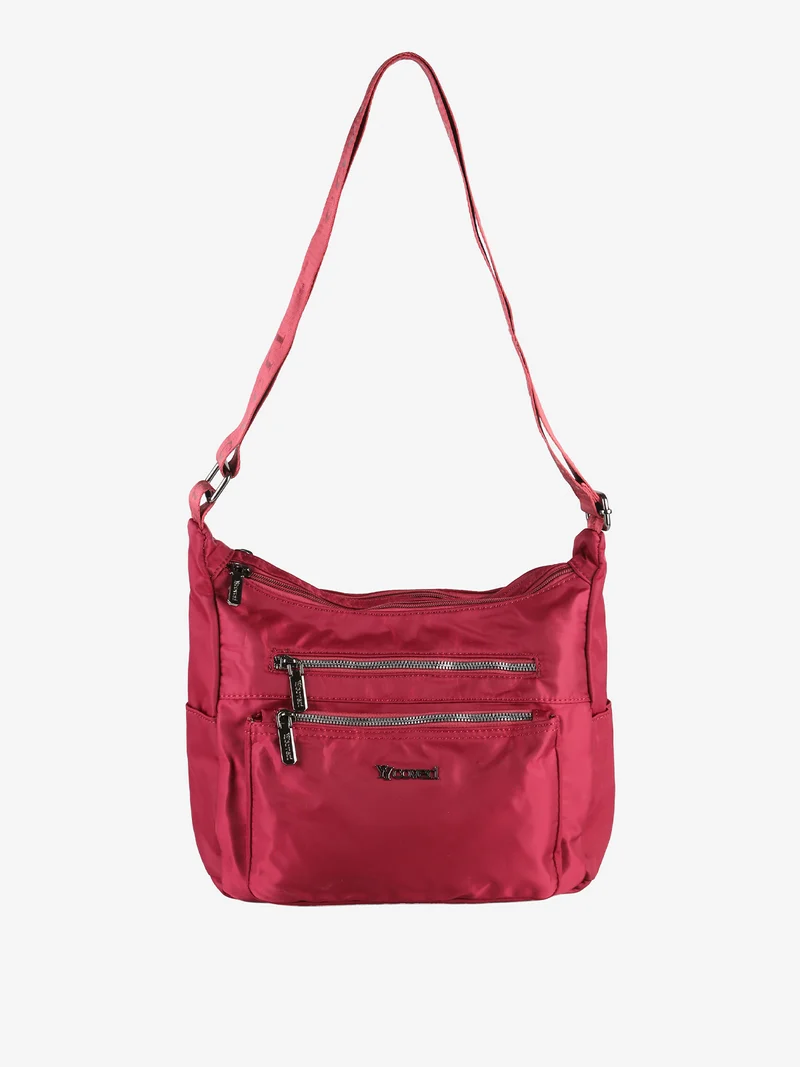 Borsa a tracolla da donna multitasche in tessuto nylon - bordeaux