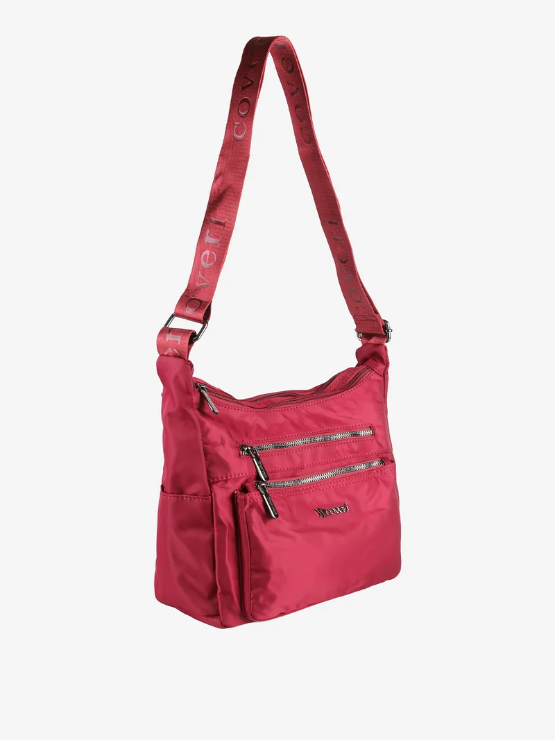 Borsa a tracolla da donna multitasche in tessuto nylon - bordeaux