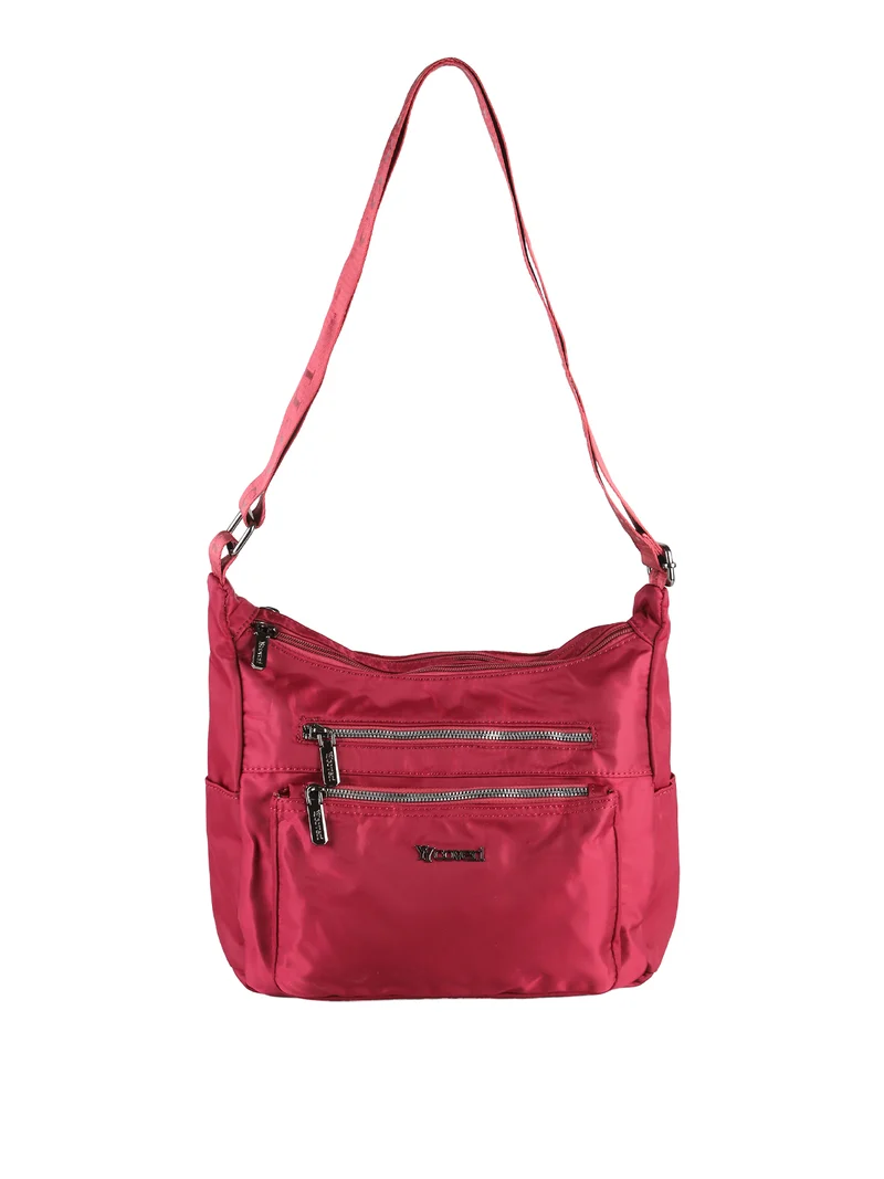 Borsa a tracolla da donna multitasche in tessuto nylon - bordeaux